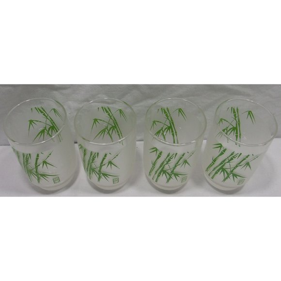 4 Vtg Frosted Bamboo Juice/Milk Tumbler Tapered Bottom Glasses 4" - Picture 3 of 9